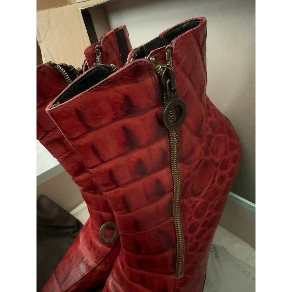 Donald J Pliner Salona Red Tomato Carib Gator Leather Ankle Boots Women’s 8.5 M - Picture 6 of 13